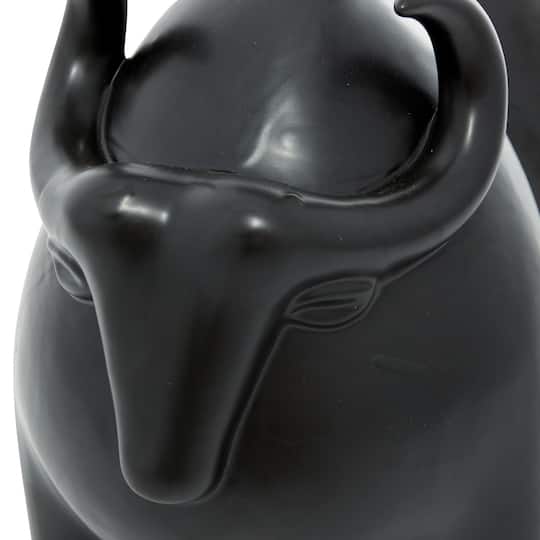 Black Porcelain Contemporary Buffalo Sculpture, 11" x 8" x 16"